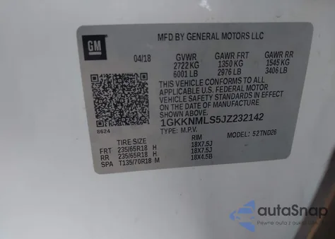 2018 GMC Acadia Slt-1 из США, поврежденный, VIN 1GKKNMLS5JZ232142